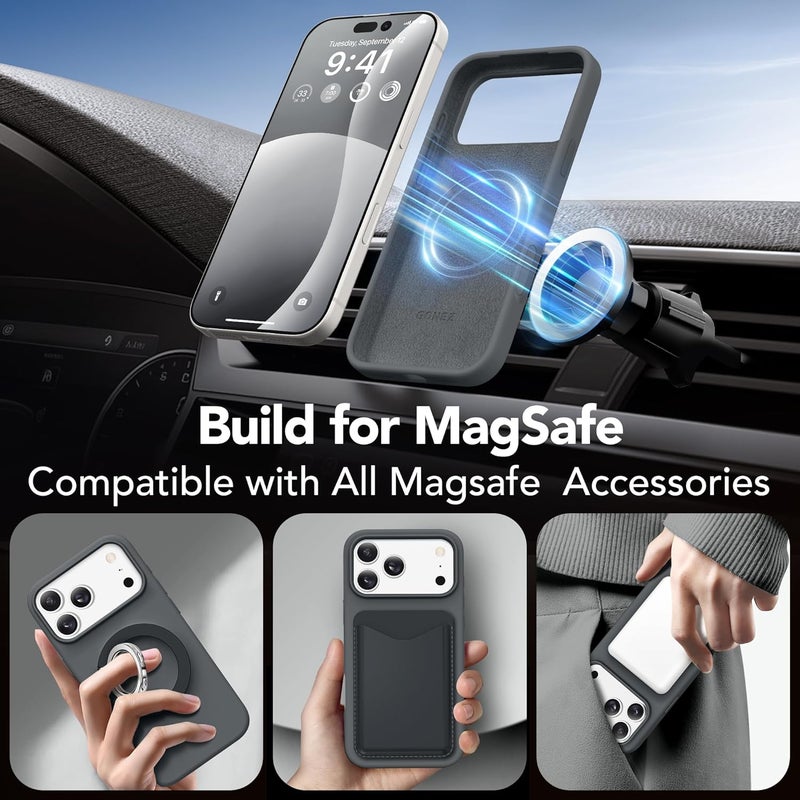 GONEZ Magnetic for iPhone 17 Pro Max Case, Compatible with MagSafe, [Screen Protector + Camera Lens Protector], Liquid Silicone Anti-Scratch Shockproof Protective Phone Case 6.9 inch, Dark Grey - Image 4